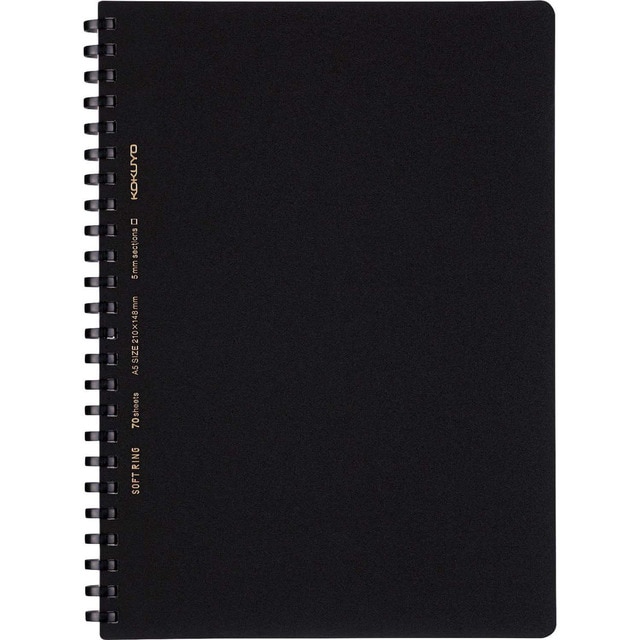 Cuaderno anillas flexibles Kokuyo cuadrícula A5 negro.
