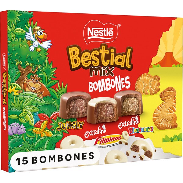 Bestial Mix Pralinenmischung Jungly, Jungly weiß und extrafein Dinosaurus Karton 192 g