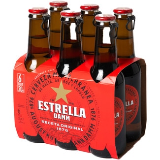 ESTRELLA DAMM Helles mediterranes Bier aus Malz, Reis, und Hopfen, 6er-Pack Flaschen 20 cl