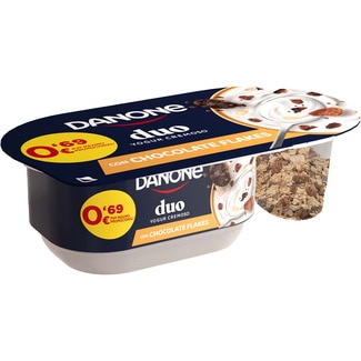 DANONE Duo yogur cremoso con chocolate flakes envase 102 g