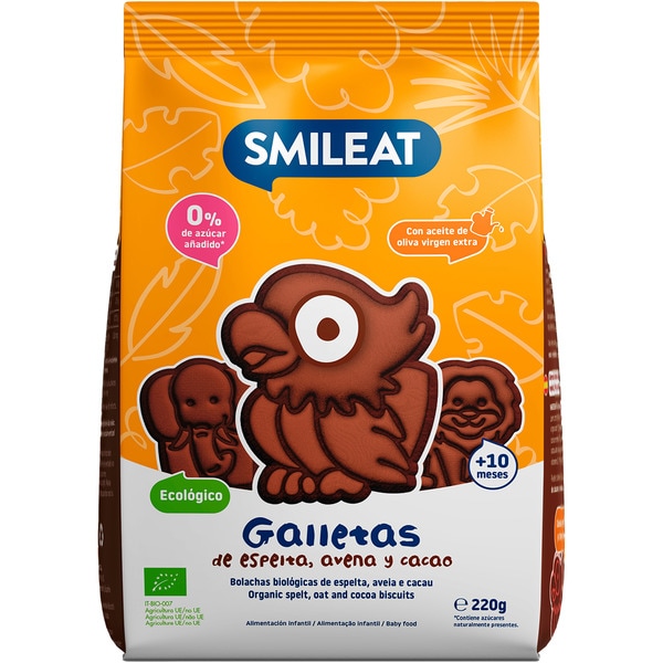 galletas de espelta avena y cacao ecológicas desde 6 meses 0% azúcares añadidos bolsa 220 g