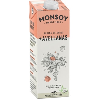Bebida de arroz y avellanas ecológica 100% bio con agua de montaña y sin azúcares añadidos brik 1 l - Monsoy