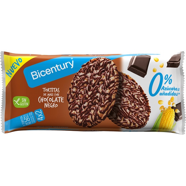 corn cakes with dark chocolate gluten-free no added sugar 4x2 pack container 108 g