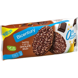 Tortitas de maíz con chocolate negro sin gluten y 0% azúcares añadidos pack 4x2 envase 108 g - Bicentury