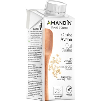 Cuisine crema de avena ecológica para cocinar sin gluten y sin lactosa envase 200 ml - Amandin