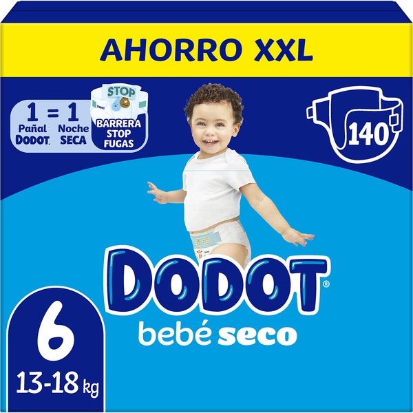 Bebé-Seco pañales de 13 a 18 kg talla 6 caja 140 unidades