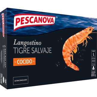 PESCANOVA langostino tigre extra cocido 24-32 piezas estuche 800 g neto escurrido