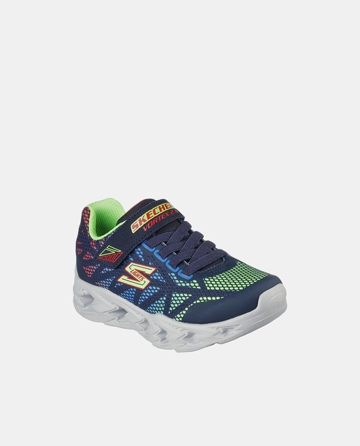 Zapatillas de niño en azul marino bajas tipo running con luces y cierre adherente