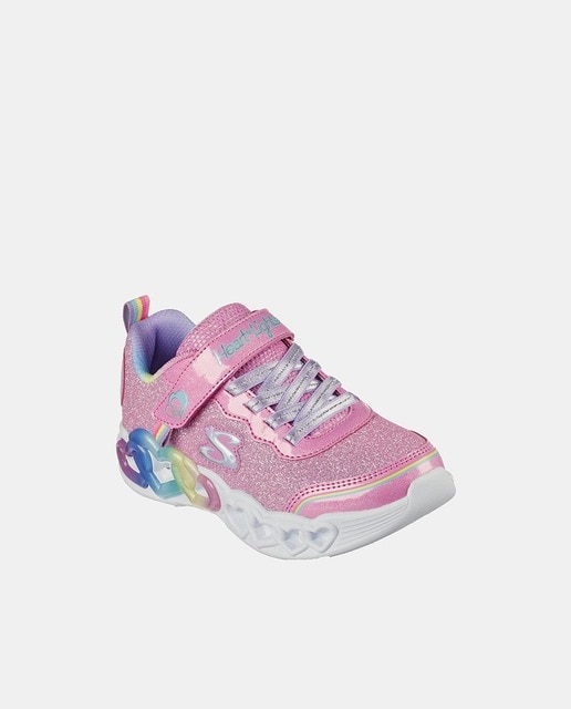 Zapatillas de niña en rosa bajas tipo running con luces y cierre adherente
