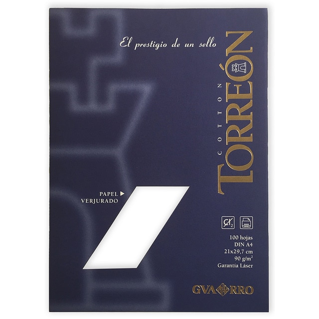 100 hojas 21x29,7 cm torreón 10% verjurado 90g Guarro Canson, blanco.