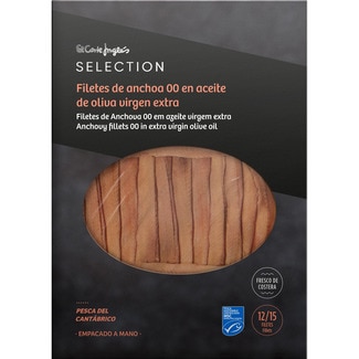 EL CORTE INGLES SELECTION filetes de anchoa 00 en aceite de oliva virgen extra pesca del Cantábrico bandeja 55 g neto escurrido