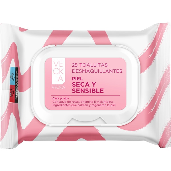 toallitas desmaquillantes piel seca y sensible para cara y ojos paquete 25 unidades