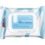 toallitas desmaquillantes para piel normal y mixta paquete 25 unidades