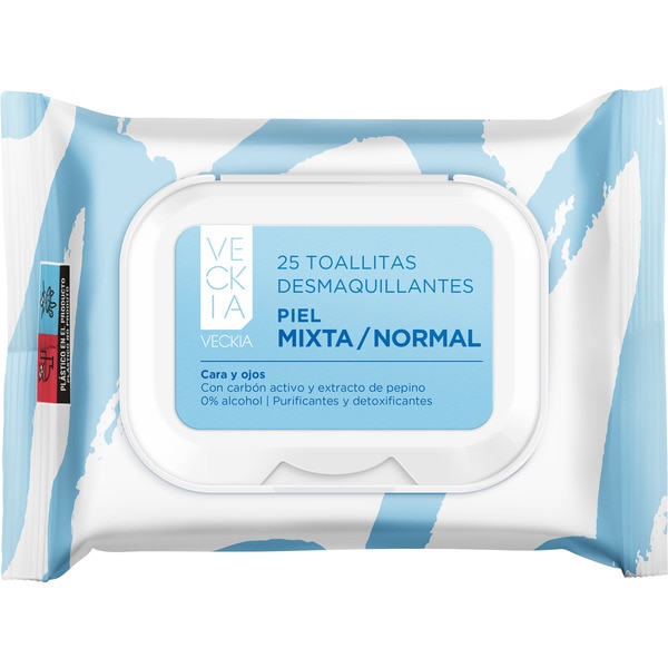 toallitas desmaquillantes para piel normal y mixta paquete 25 unidades