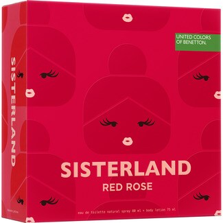 BENETTON Sisterland Red Rose estuche con eau de toilette femenina natural Spray 80 ml + loción corporal frasco 75 ml