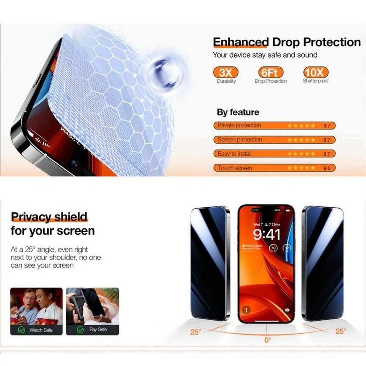 Película de Vidro Privacy Torras para iPhone 16 Pro 4