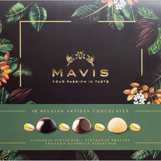 MAVIS Belgian artisan chocolates with pistachio selection 18 pieces case 108 g