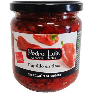 PEDRO LUIS gourmet selection piquillo pepper strips flask 330 drained weight g
