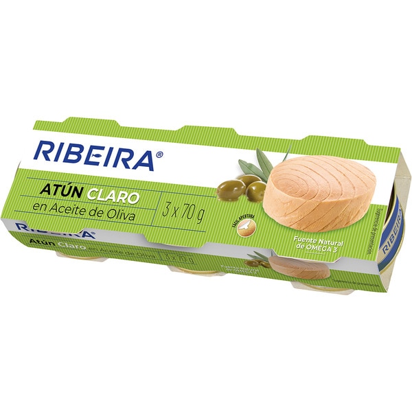 atún claro en aceite de oliva pack 3 latas 70 g neto escurrido
