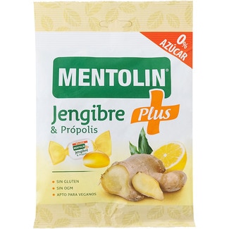 MENTOLIN caramelos duros Plus de jengibre y própolis sin gluten 0% azúcar apto para veganos bolsa 90 g