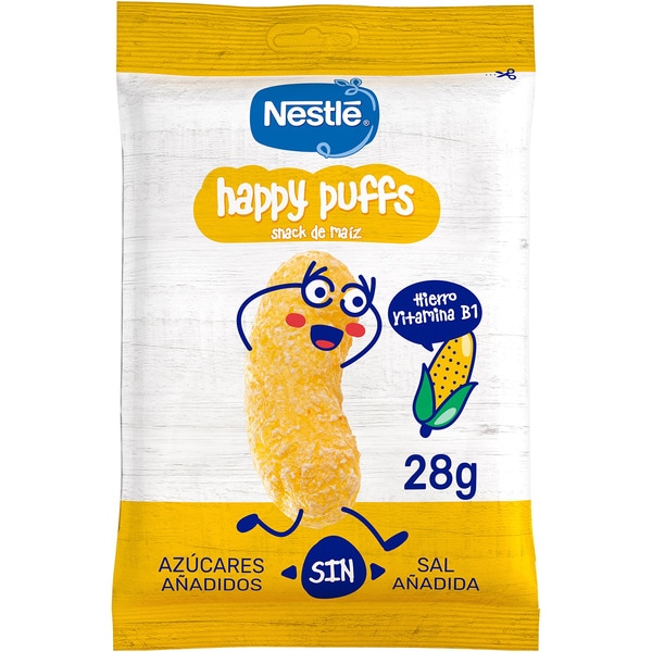 Happy Puffs snacks de maíz sin sal y sin azúcares añadidos bolsa 28 g