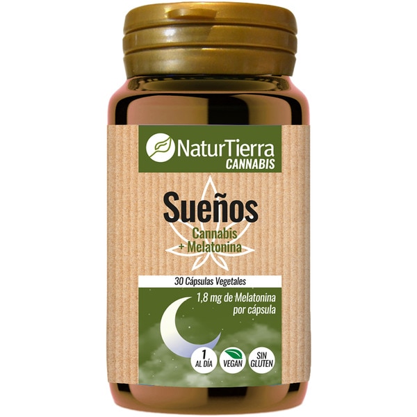 Sueños cannabis con melatonina sin gluten y vegano bote 30 cápsulas vegetales