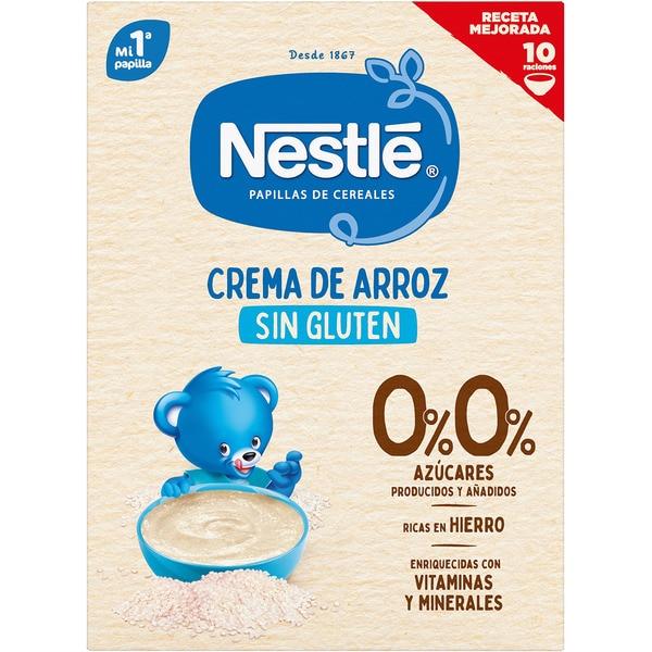 gluten-free rice cream with 0% added and produced sugar ages 4+ months container 180 g