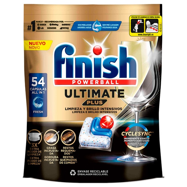 Detergente Máquina Loiça Pastilhas Ultimate Plus embalagem 54 pastilhas