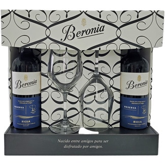 BERONIA Reserva-Rotwein DOCa Rioja Karton 2 Flaschen + 2 Gläser