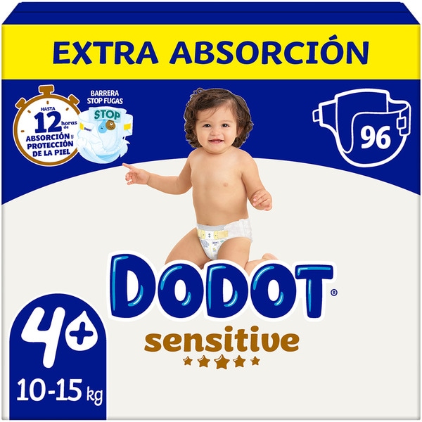 sensitive pañales Extra Absorción de 10 a 15 kg talla 4+ bolsa 96 unidades