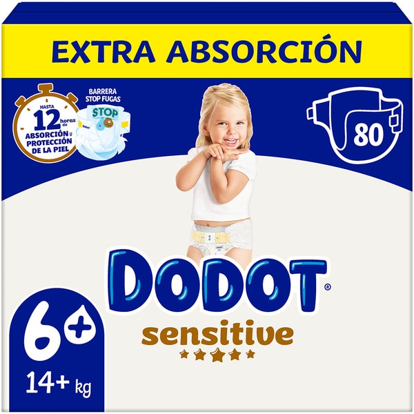 Sensitive pañales Extra Absorción de 14+ kg talla 6 bolsa 80 unidades