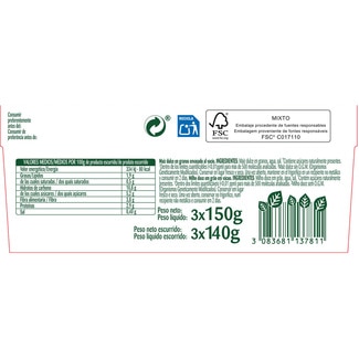 Maíz dulce en grano sin azúcares añadidos pack 3 latas 140 g - Bonduelle