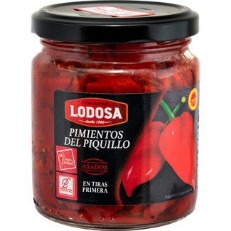 LODOSA pimientos del piquillo asados en tiras DOP de Lodosa frasco 200 g neto escurrido