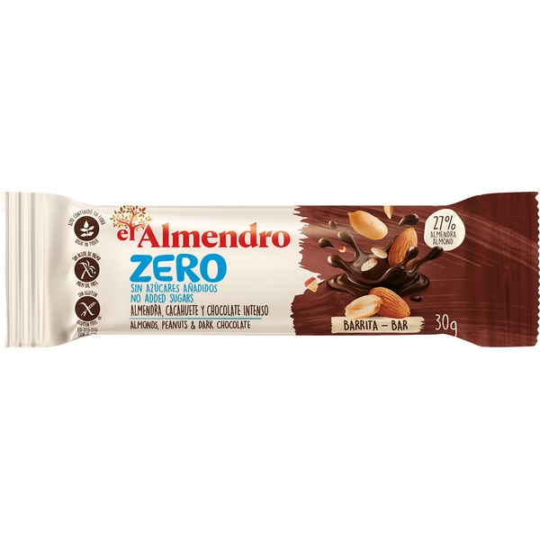 Zero almond, peanut and intense chocolate bar, gluten-free and no added sugar case 120 g