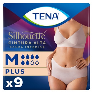 Tena Cuecas para Adultos com Incontinência Silhouete Plus Cor Creme de Cintura Alta Tamanho M embalagem 9 unidades