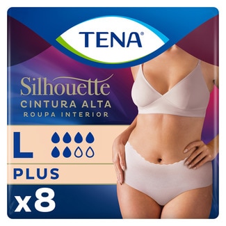 Tena Cuecas para Adultos com Incontinência Silhouete Plus Cor Creme de Cintura Alta Tamanho L embalagem 8 unidades