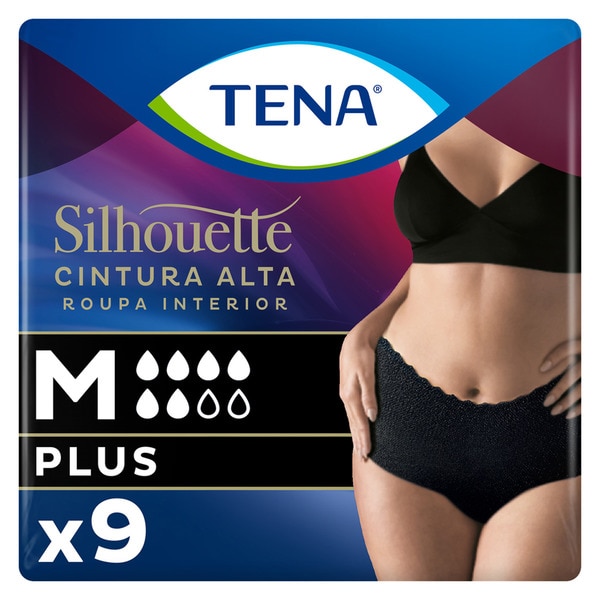 Cuecas para Adultos com Incontinência Silhouete Plus Cor Preto de Cintura Alta Tamanho M embalagem 9 unidades