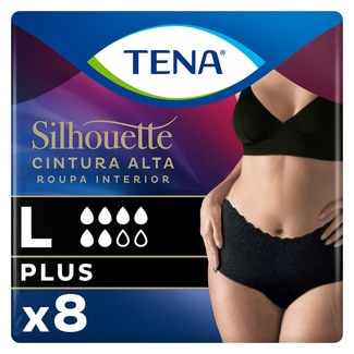 Tena Cuecas para Adultos com Incontinência Silhouete Plus Cor Preto de Cintura Alta Tamanho L embalagem 8 unidades