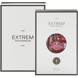 EXTREM PURO EXTREMADURA jamón de bellota 100% ibérico cortado a mano DO Dehesa de Extremadura cofre de 10 sobres 80 g cada uno