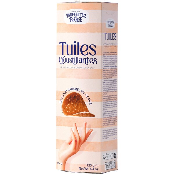 crunchy chocolate and caramel tiles with sea salt case 125 g