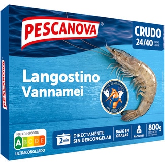 PESCANOVA Rodolfos langostino vannamei crudo extra 24-40 piezas estuche 800 g neto escurrido