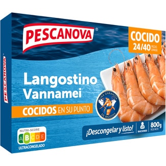 PESCANOVA Rodolfos langostino vannamei cocido extra 24-40 piezas estuche 800 g neto escurrido