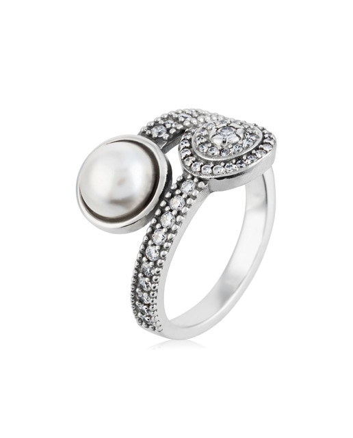 Anillo espiral perla con circonitas