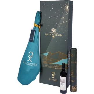 ALTA EXPRESION estuche Luxury con jamón de bellota 100% ibérico DOP Los Pedroches pieza 8 kg + cuchillo jamonero + botella de vino Ribera del Duero Malabrigo