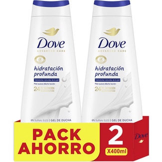 DOVE gel de baño nutritivo hidratación profunda 0% sulfatos pack 2 frasco 400 ml