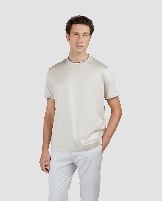 Camiseta de hombre manga corta ribete cuello puños