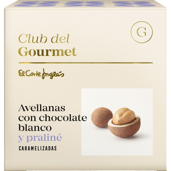 avellanas con chocolate blanco y praliné caramelizadas estuche 80 g