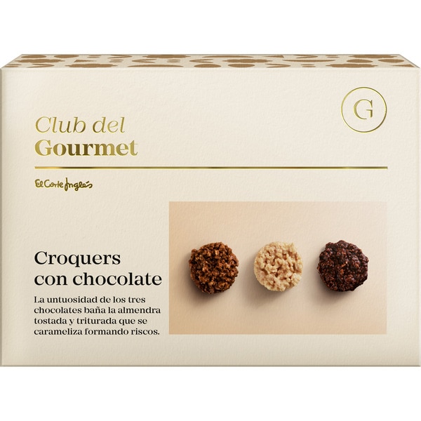 croquers de almendra caramelizada a los tres chocolates negro leche y blanco estuche 150 g