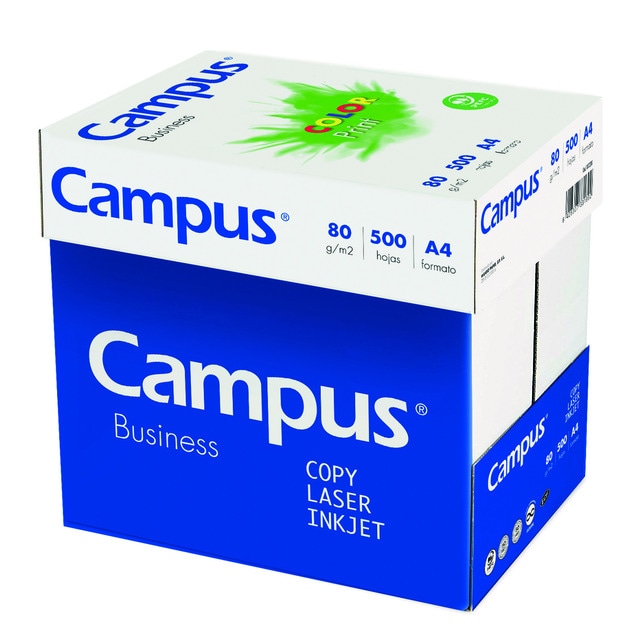 Caja de 2500 folios de papel A4 80 gramos Campus blanco.