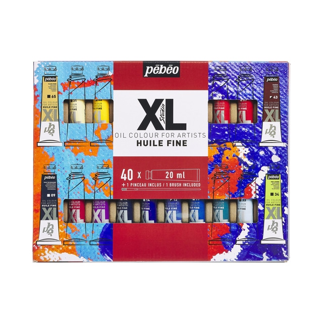 Estuche Oleo XL 40 tubos 20ml surtidos con brocha Pebeo